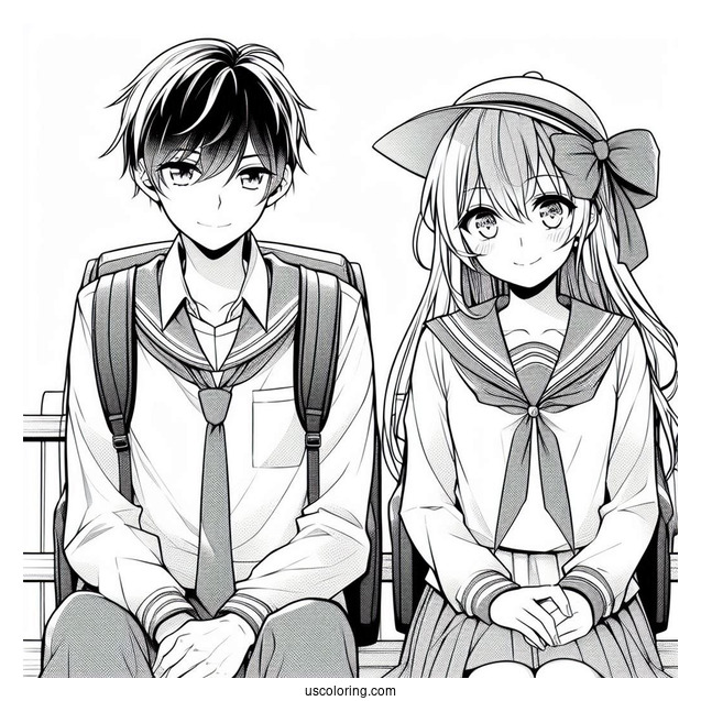 Manga Coloring Page Of School Days High School Couple