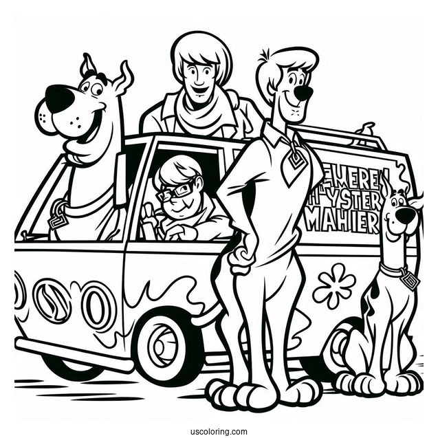 Scooby-Doo Characters In The Mystery Machine To Color