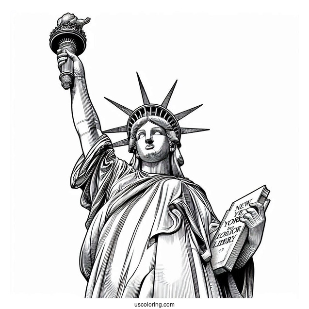 New York Coloring Page Of Realistic Statue Of Liberty