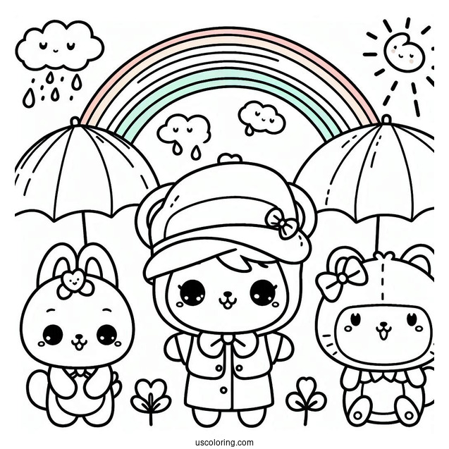 Cute Orange, Green, Blue, And Red Rainbow Friends Coloring Page