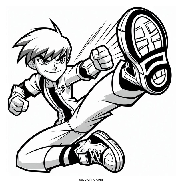 Ben 10 Coloring Page Of Grey Matter Doing High Kick