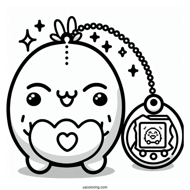 Cartoon Tamagotchi Coloring Page For Kids
