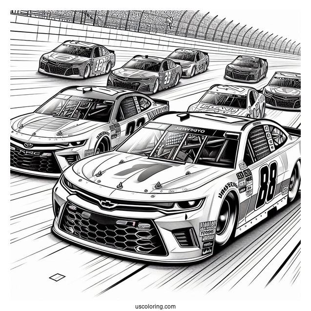 Realistic NASCAR Coloring Page Cup Series Cars On Race Track
