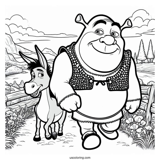 Shrek And Donkey In Duloc Coloring Page