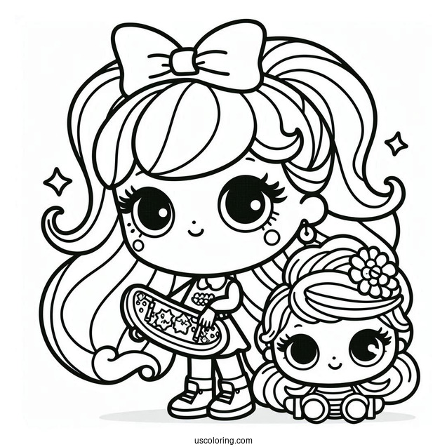 Easy Polly Pocket Coloring Page Holding Skateboard