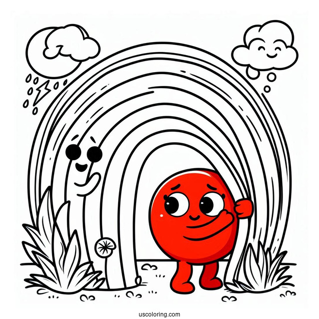 Red Friend Hiding From Scary Rainbow Friends Coloring Page
