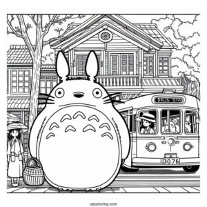 Studio Ghibli Coloring Page of Iconic My Neighbor Totoro At Bus Stop Poster