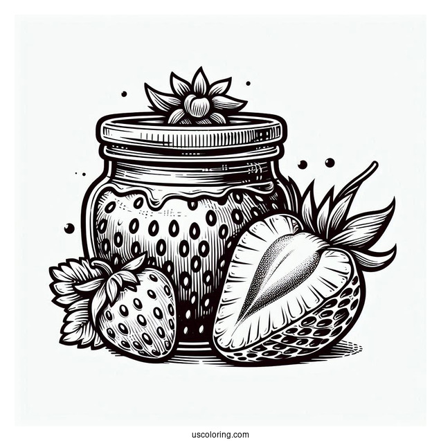 Detailed Strawberry Coloring Page With A Jam