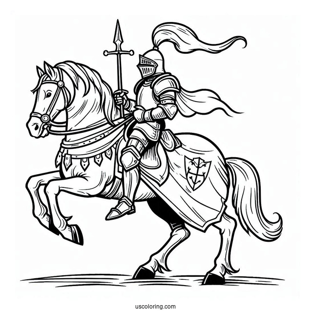 Coloring Sheet Of Knight With Lance On A Horse