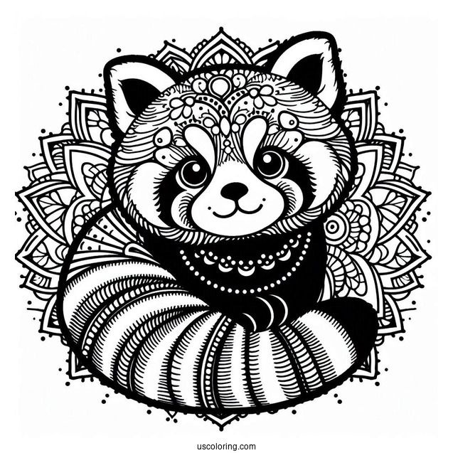 Red Panda Mandala To Color For Relaxation