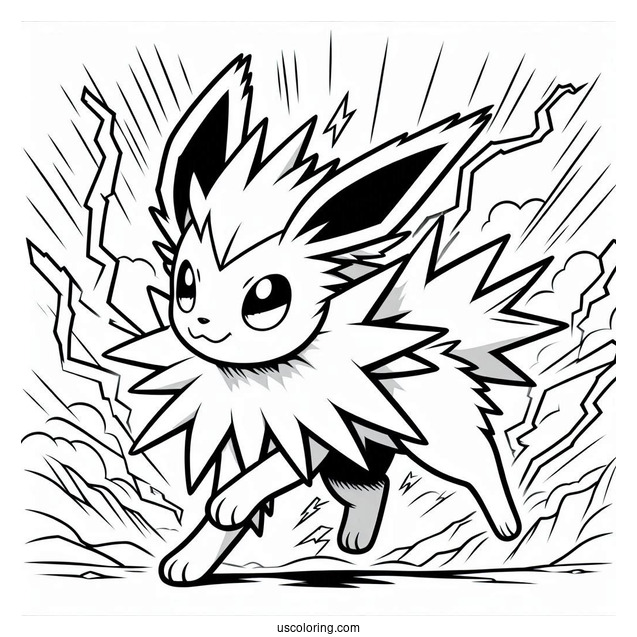 Jolteon Coloring Page Fighting Lightning Pokemon Card