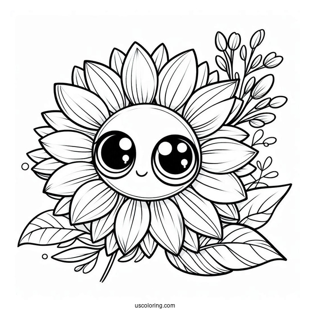 Big Eyed Sunflower Coloring For Kids