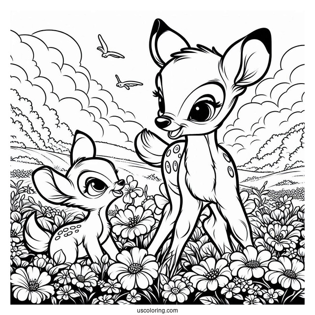 Bambi Talking To Thumper Sisters In Flower Field