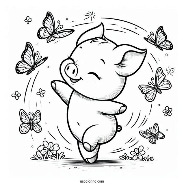 Piglet Coloring Page Dancing With Butterflies