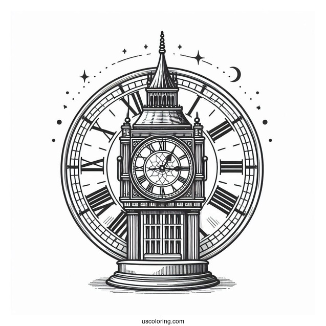 Big Ben Clock With Roman Numerals Coloring Page