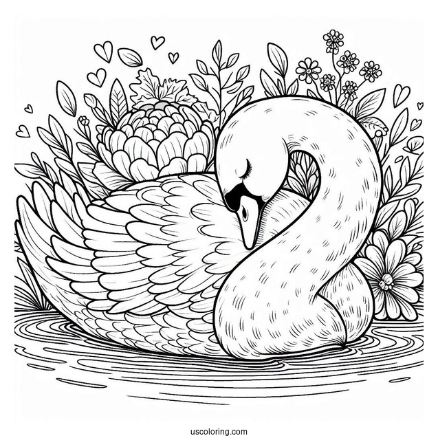 Detailed Swan Coloring Page Sleeping On Pond