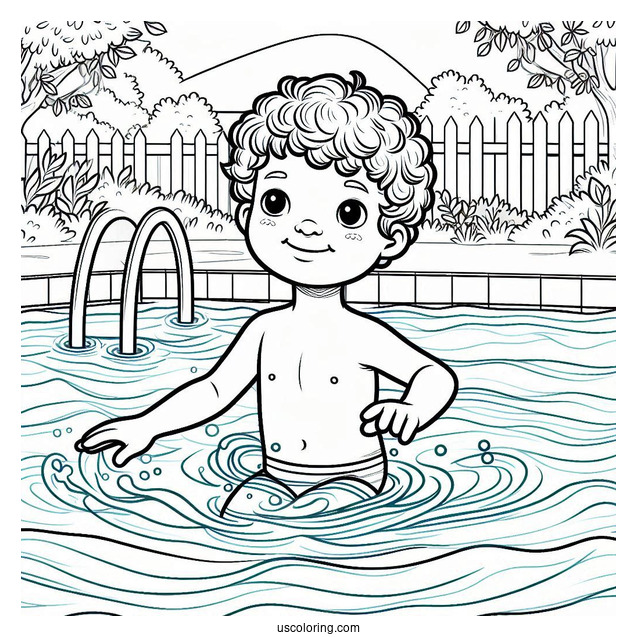 Little Boy Swimming Coloring Page In A Pool For Kids
