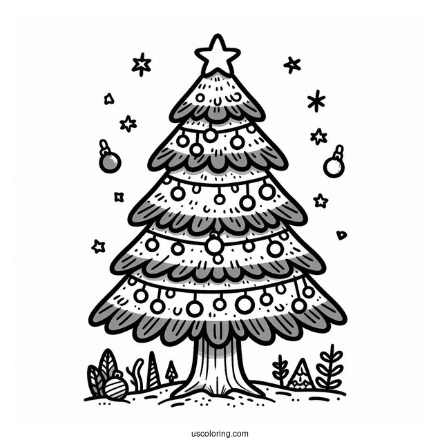 Easy To Color Christmas Tree For Kids