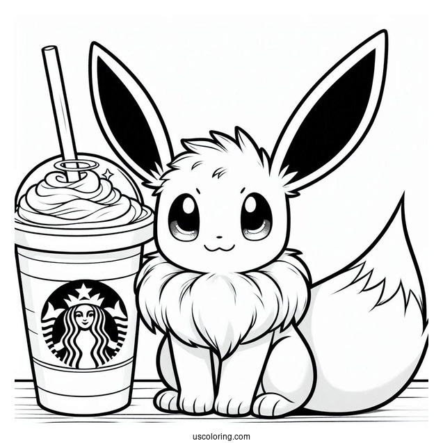 Eevee Sitting Next To A Starbucks Coloring Page Of Drink