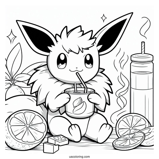 Jolteon Coloring Page Drinking Lemon Tea For Kids