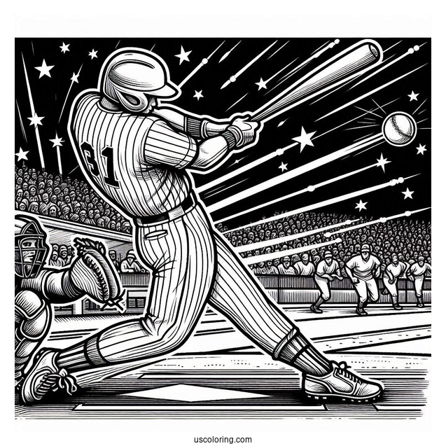 Pro Baseball Coloring Page Of Player Hitting a Home Run