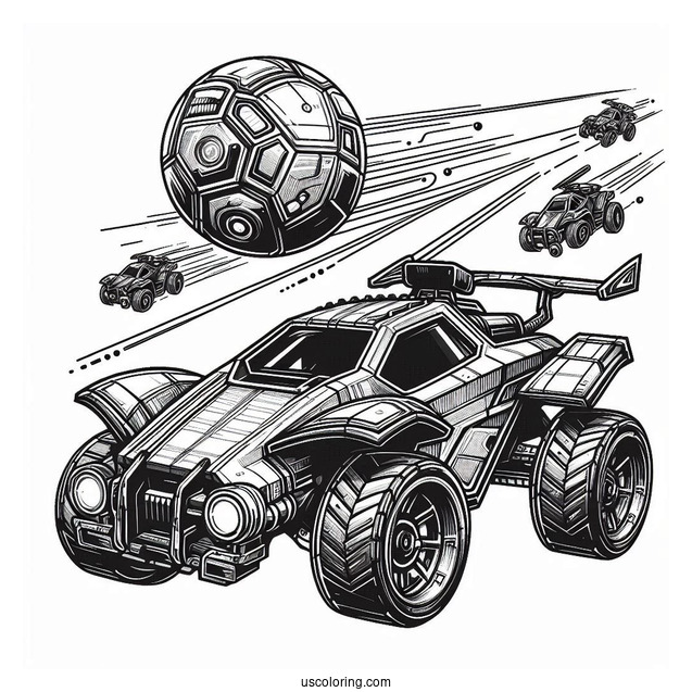 Rocket League Coloring Page Of Detailed Battle Cars Aiming For The Ball