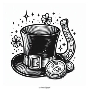 St Patrick_s Hat With Gold Coins And Horseshoe To Color