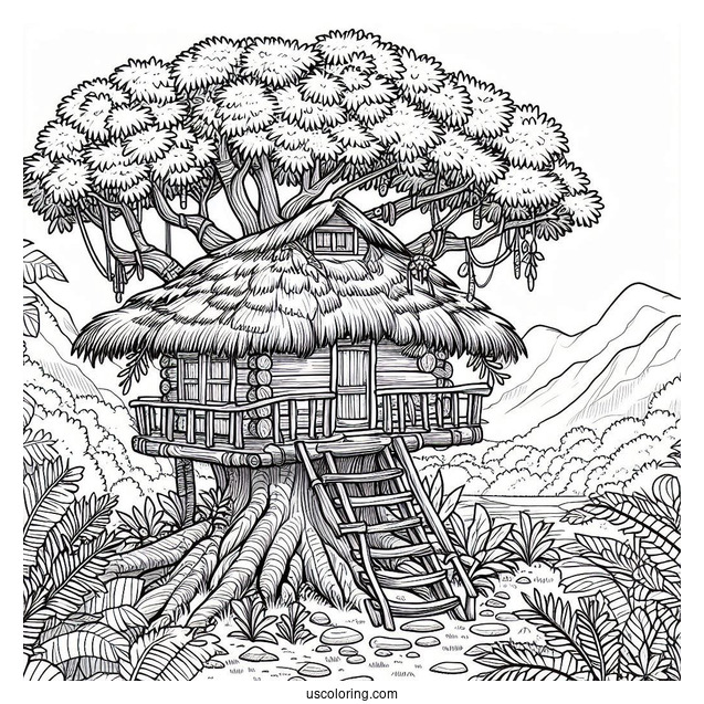 Tarzan Coloring Page Tree House In The Jungle