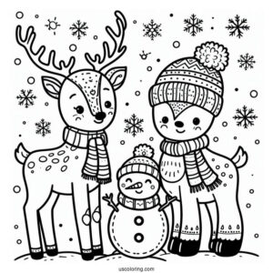 Reindeer And Snowman To Color