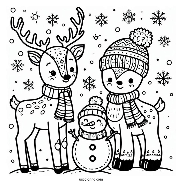 Reindeer And Snowman To Color