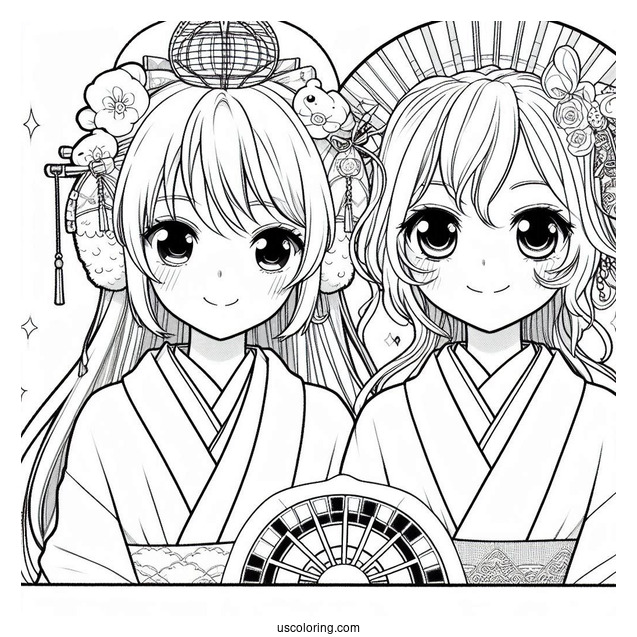 Manga Coloring Page Of Kawaii Fudo Shigeki And Haruyo Iwata For Kids