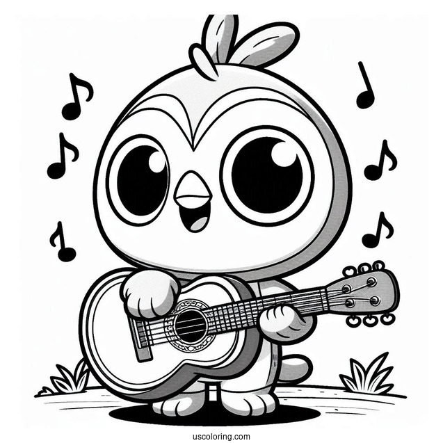 Pororo Coloring Page Playing Guitar For Kids