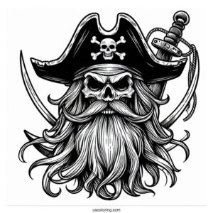 Scary Pirate Coloring Page With Large Hat And Long Beard