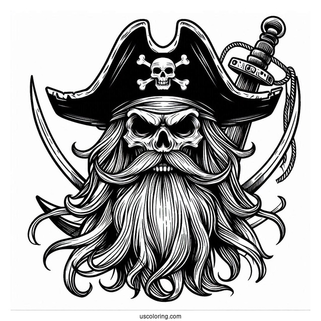 Scary Pirate Coloring Page With Large Hat And Long Beard