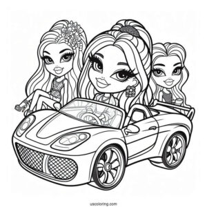 Bratz Dolls Riding Car Coloring Sheet