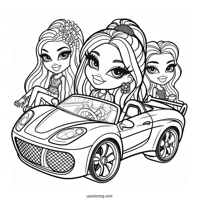 Bratz Dolls Riding Car Coloring Sheet