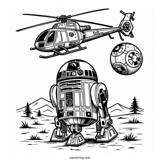 Chopper, BB8, And R2-D2 Coloring Page