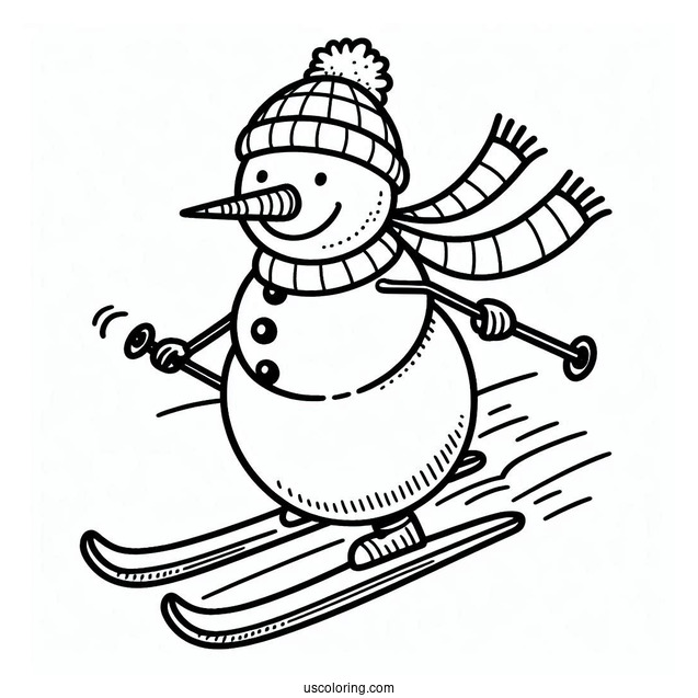 Adorable Snowman Skiing With Long Carrot Nose
