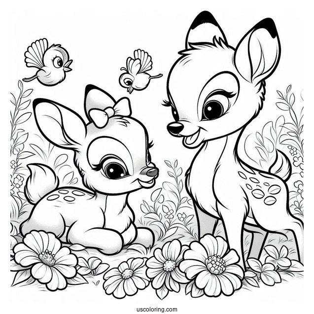 Bambi Talking To Thumper Sisters In Flower Field