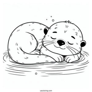 Cute Otter Coloring Page Sleeping In The Water