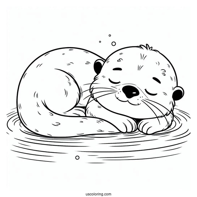 Cute Otter Coloring Page Sleeping In The Water