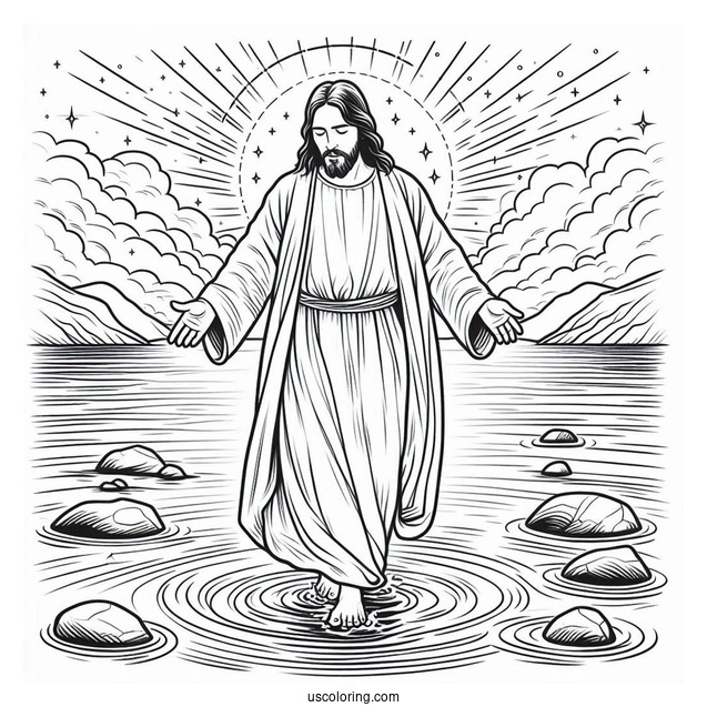 Jesus Walked On Water Miracle Coloring Page
