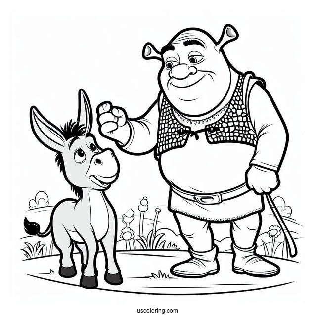 Shrek And Donkey In Duloc Coloring Page