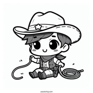 Cute Chibi Cowboy Coloring Page With A Lasso
