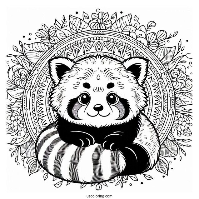 Red Panda Mandala To Color For Relaxation