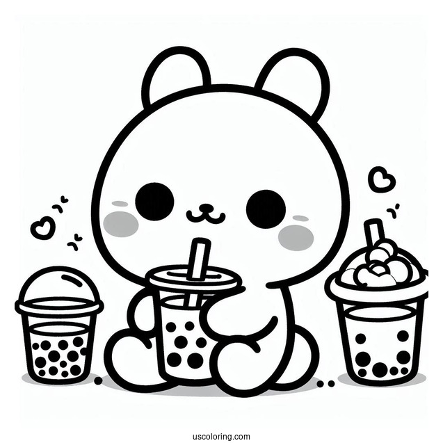 Adorable Pochacco Coloring Page Drinking Boba Tea For Kids