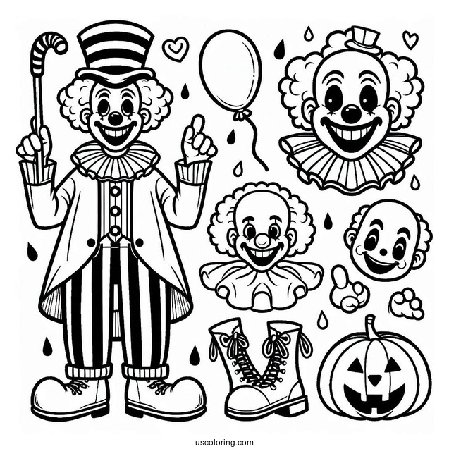 Simple Outline of Halloween Clown
