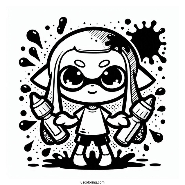Chibi Splatoon Coloring Page Of Squid With Ink Splatter Poster
