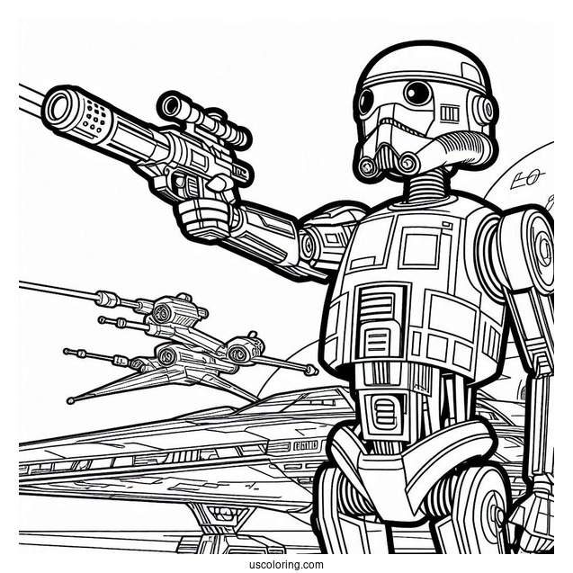 Battle Droid Holding Blaster In Starship Coloring Sheet