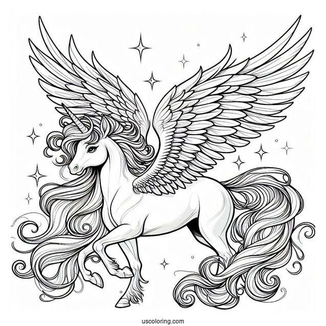 Majestic Pegasus Coloring Page With Large Wings